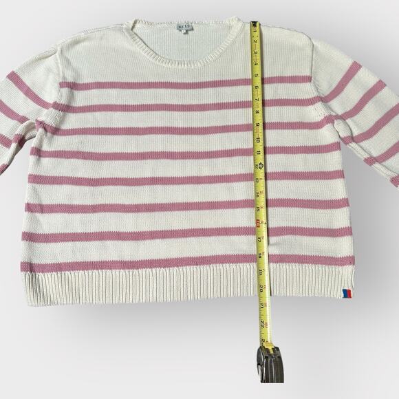 KULE Striped Organic Cotton Sweater Pink White Long Sleeve Size Large - Picture 5 of 9
